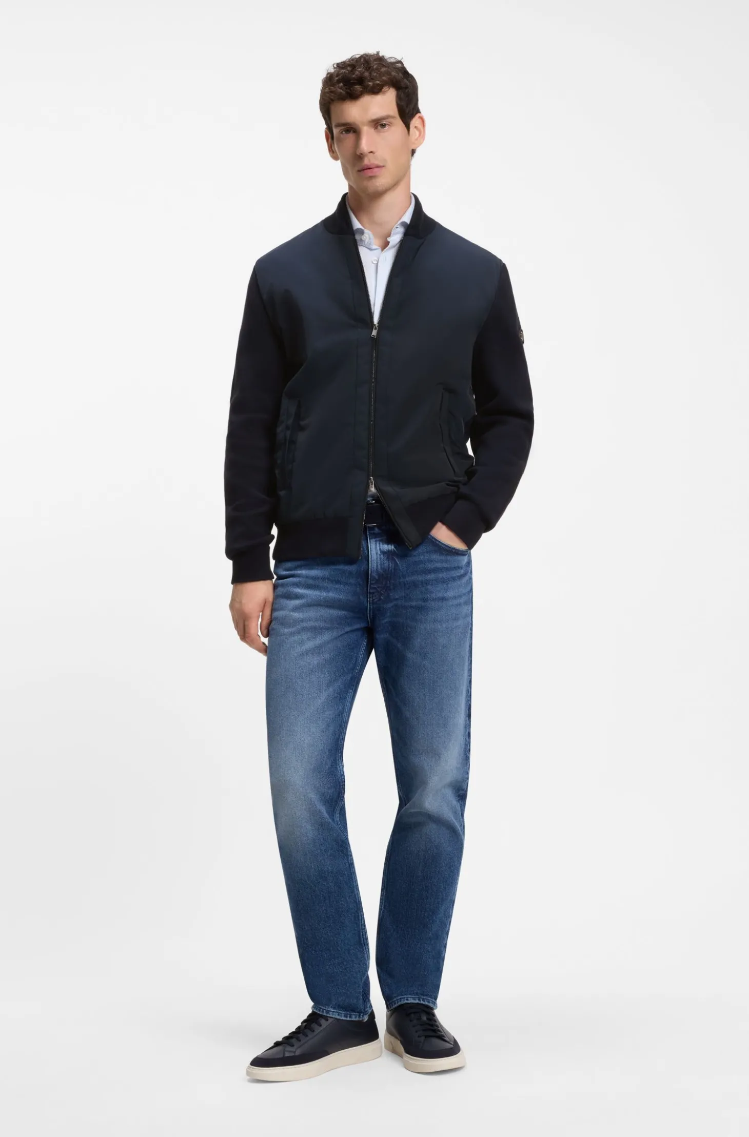 Hybrid-Jacke aus Baumwoll-Strick mit Bomberkragen
