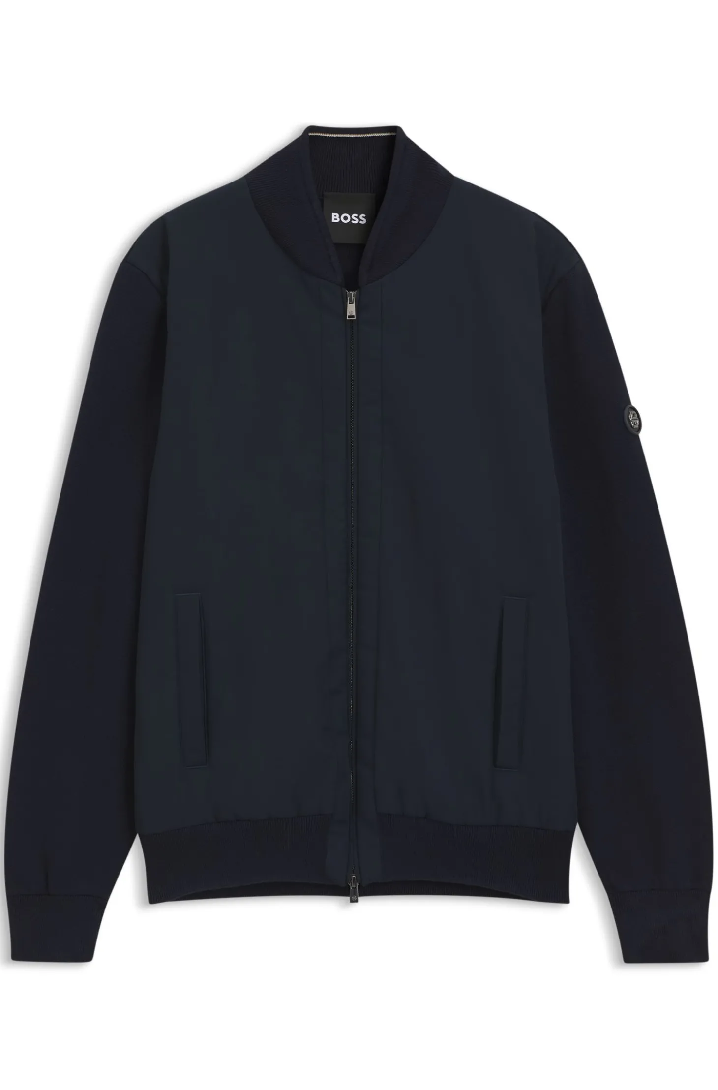 Hybrid-Jacke aus Baumwoll-Strick mit Bomberkragen