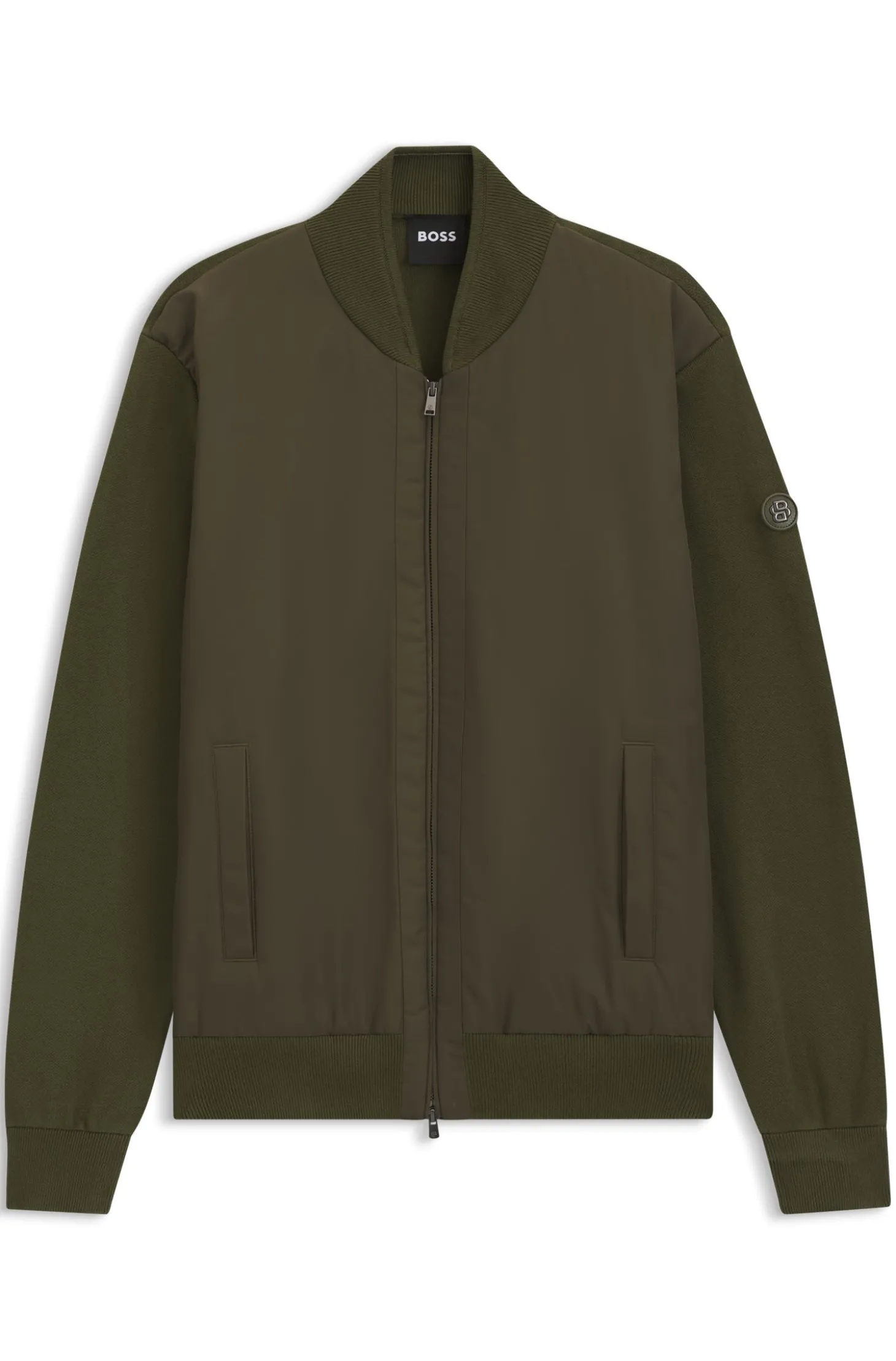 Hybrid-Jacke aus Baumwoll-Strick mit Bomberkragen