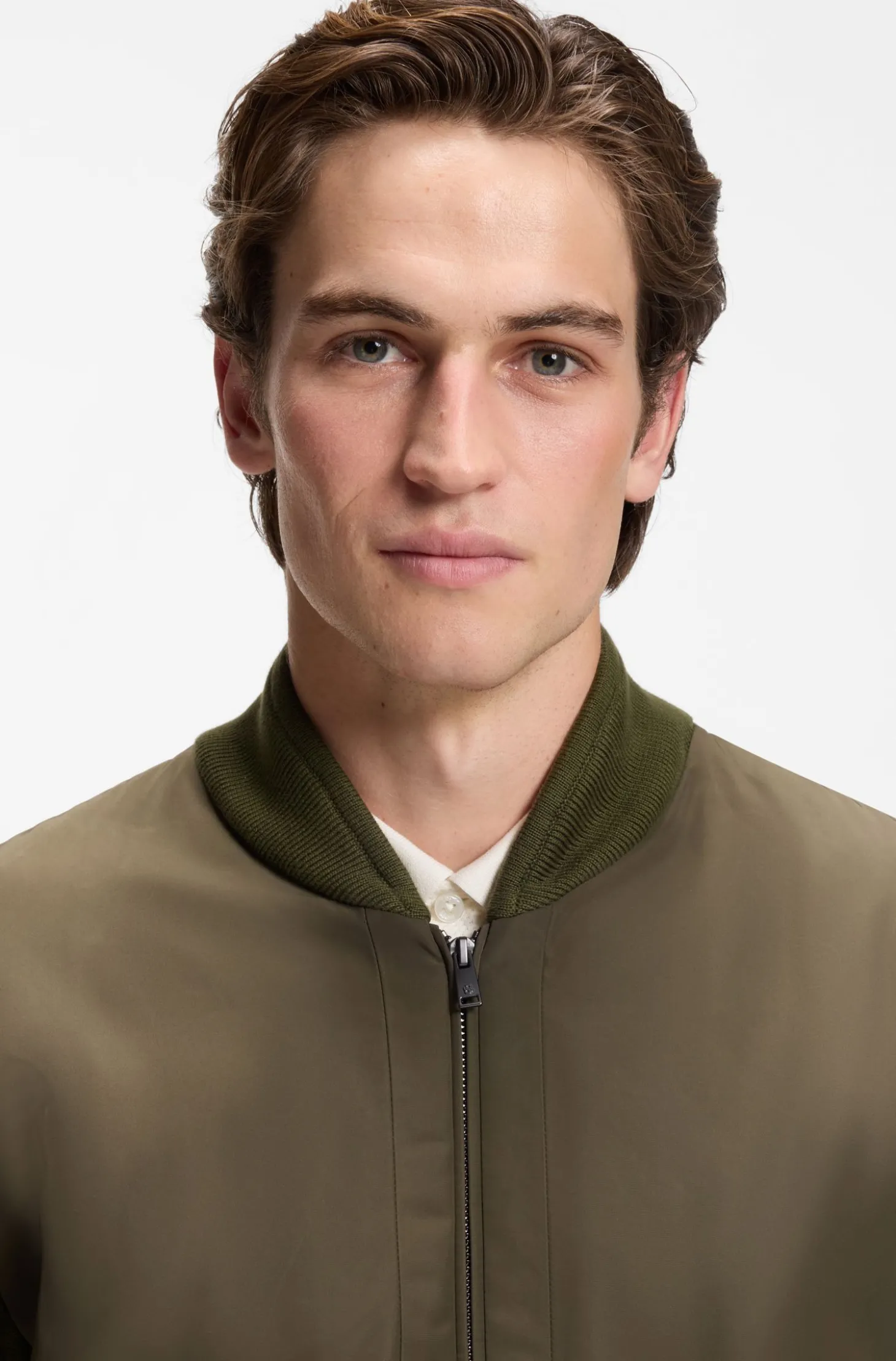 Hybrid-Jacke aus Baumwoll-Strick mit Bomberkragen