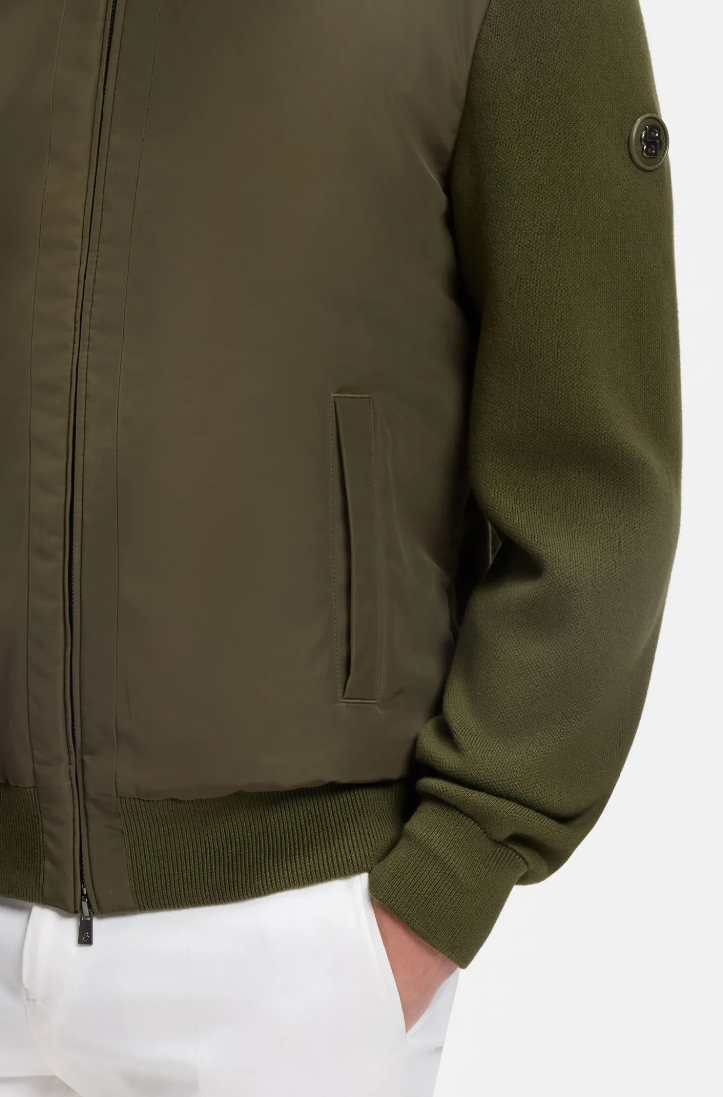 Hybrid-Jacke aus Baumwoll-Strick mit Bomberkragen