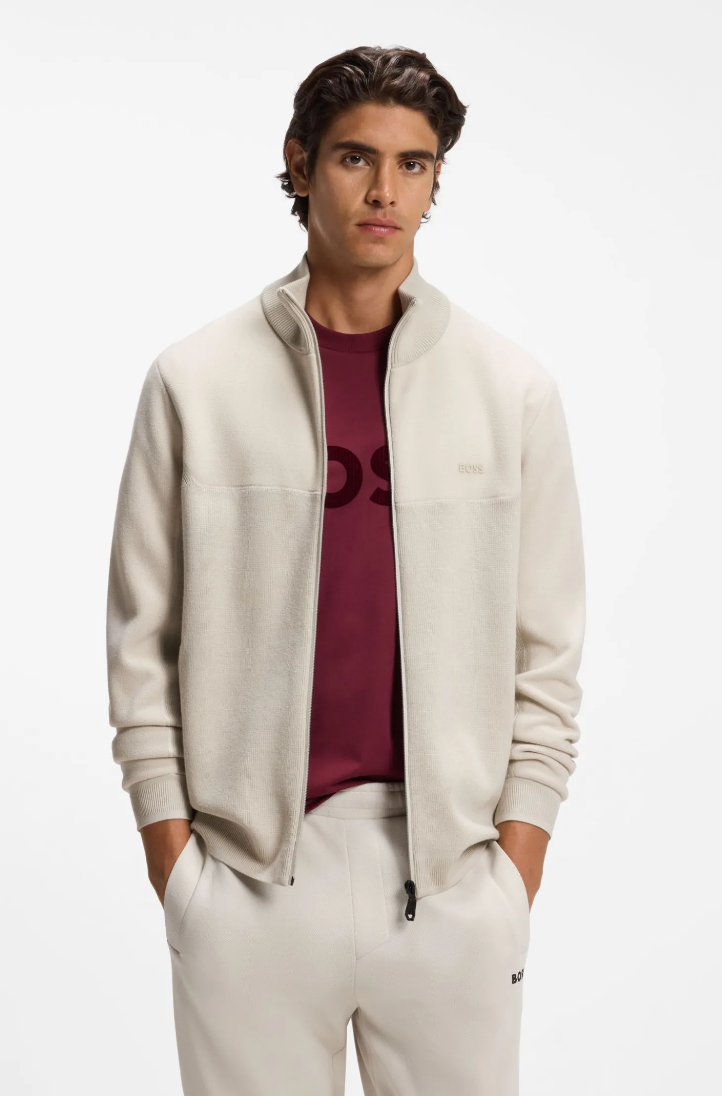 Hybrid-Jacke aus elastischem Gewebe mit Reißverschluss