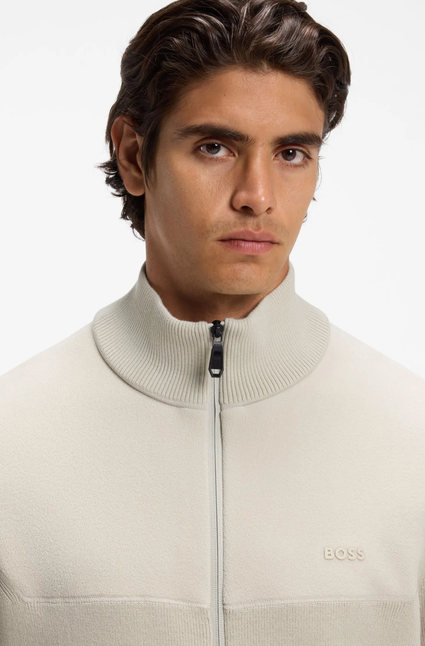 Hybrid-Jacke aus elastischem Gewebe mit Reißverschluss