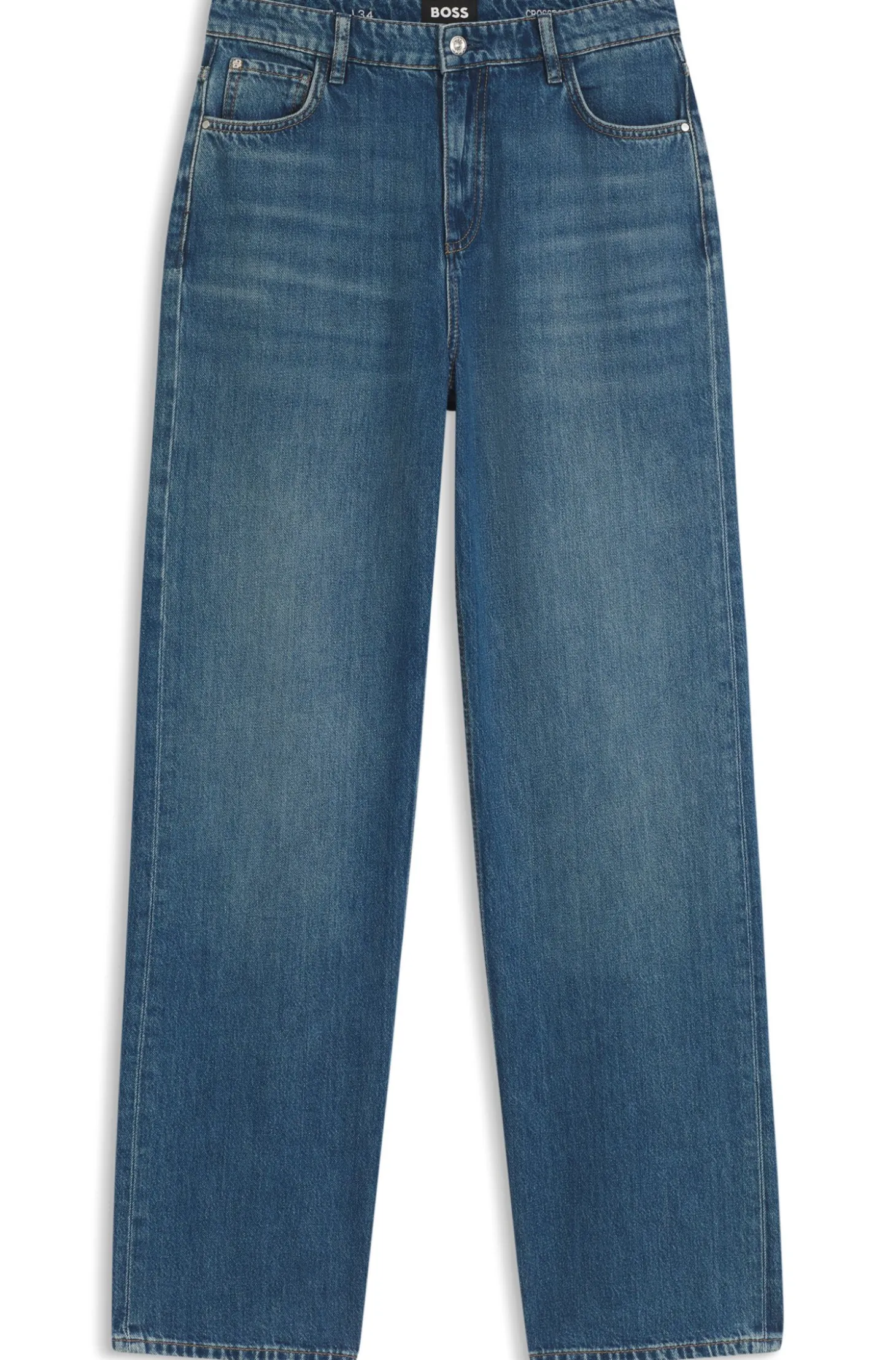Indigoblaue Boyfriend-Fit Jeans aus Baumwollgemisch