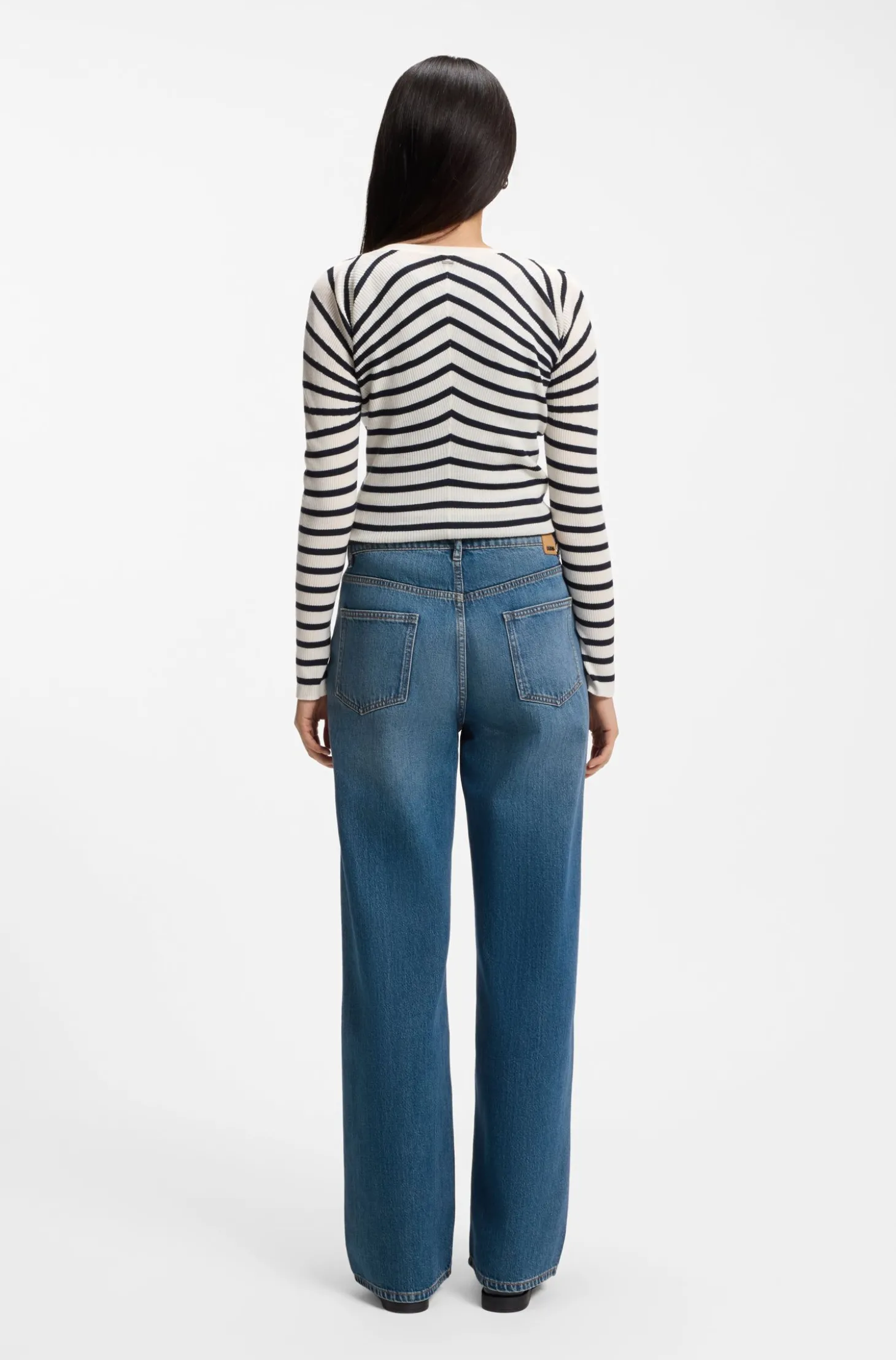Indigoblaue Boyfriend-Fit Jeans aus Baumwollgemisch