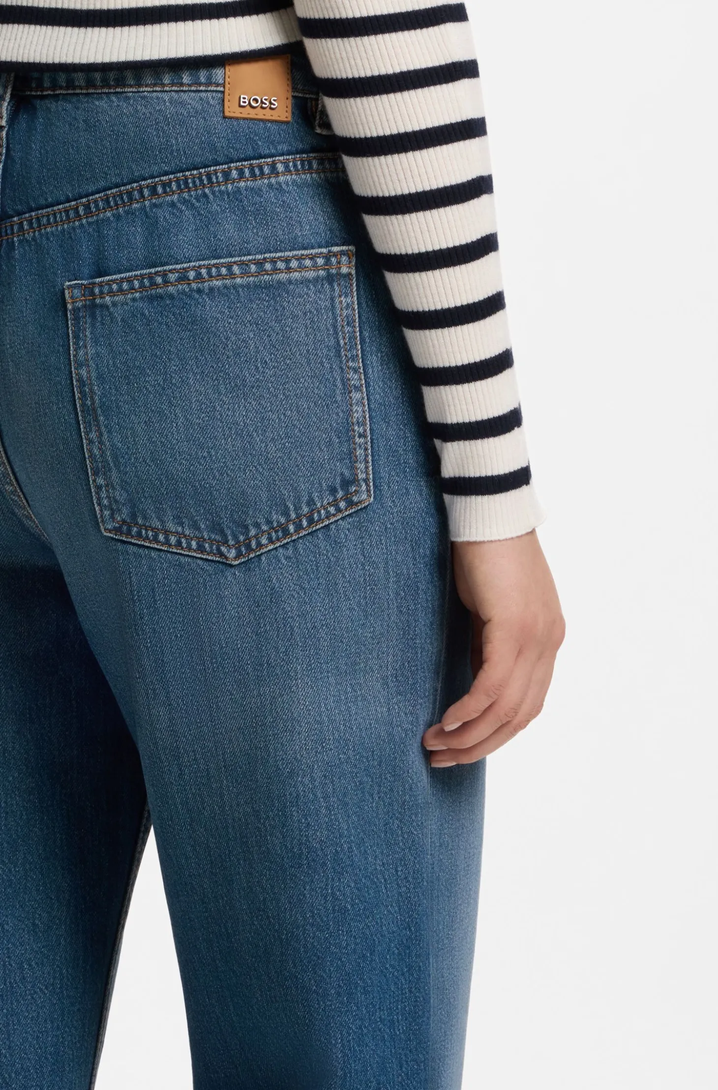 Indigoblaue Boyfriend-Fit Jeans aus Baumwollgemisch