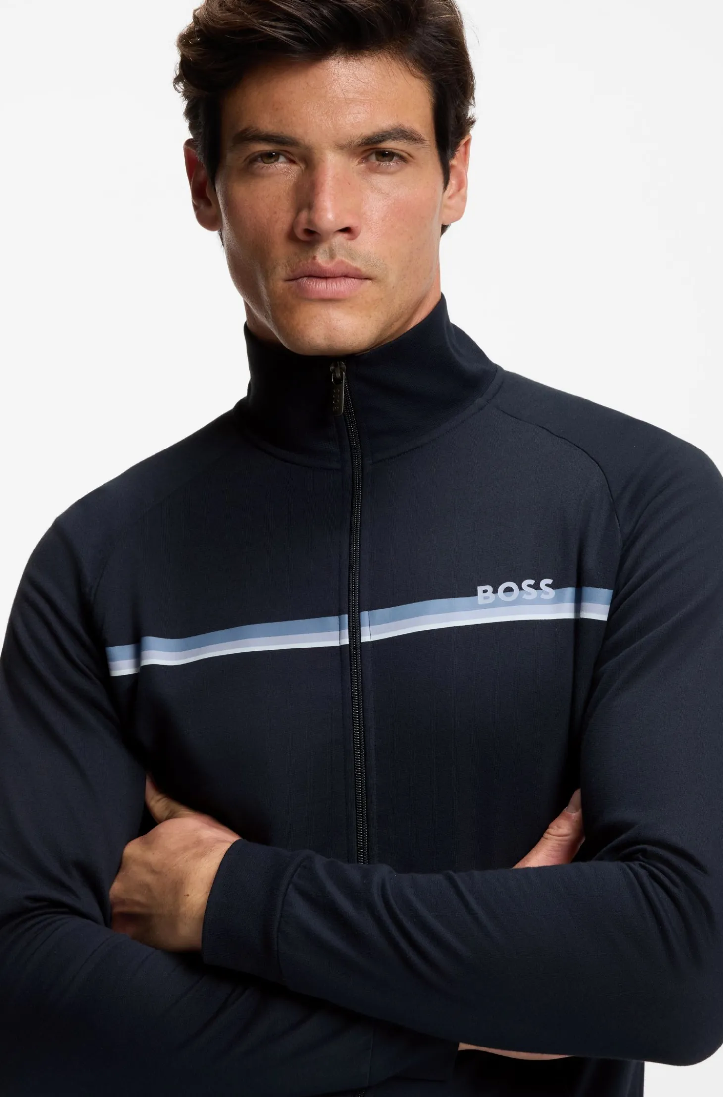 Jacke aus Baumwoll-Terry mit Streifen und Logo