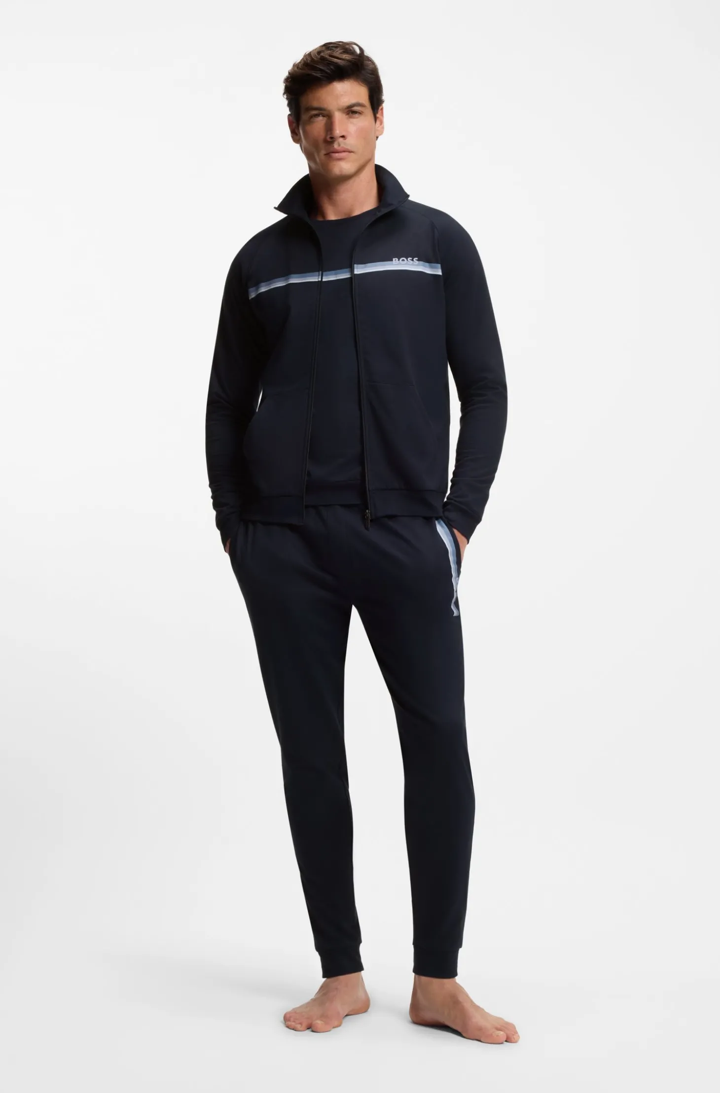 Jacke aus Baumwoll-Terry mit Streifen und Logo