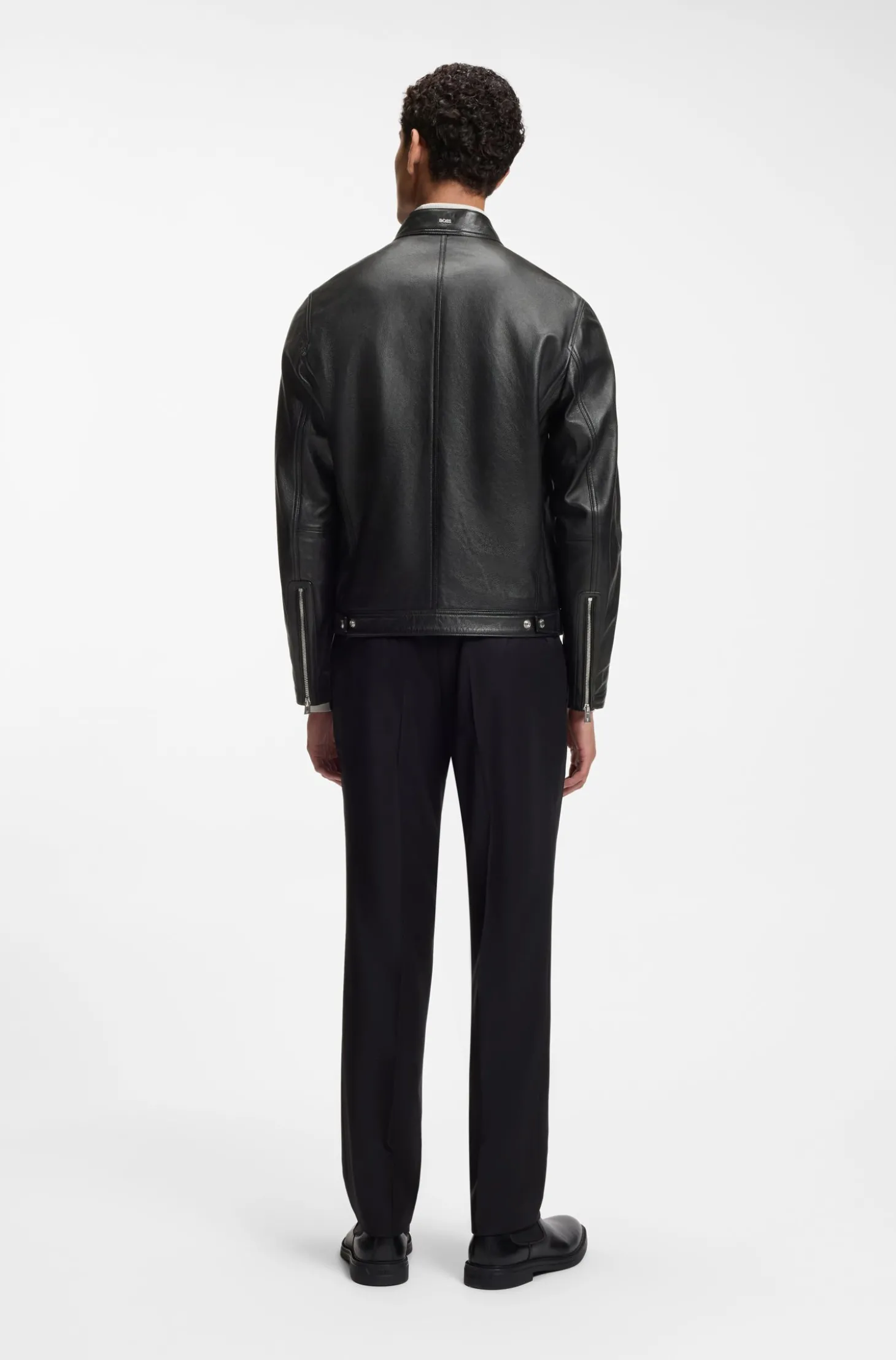 Jacke aus genarbtem Leder mit Logo-Details