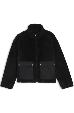 Jacke aus Kunstfell mit kontrastierenden aufgesetzten Taschen