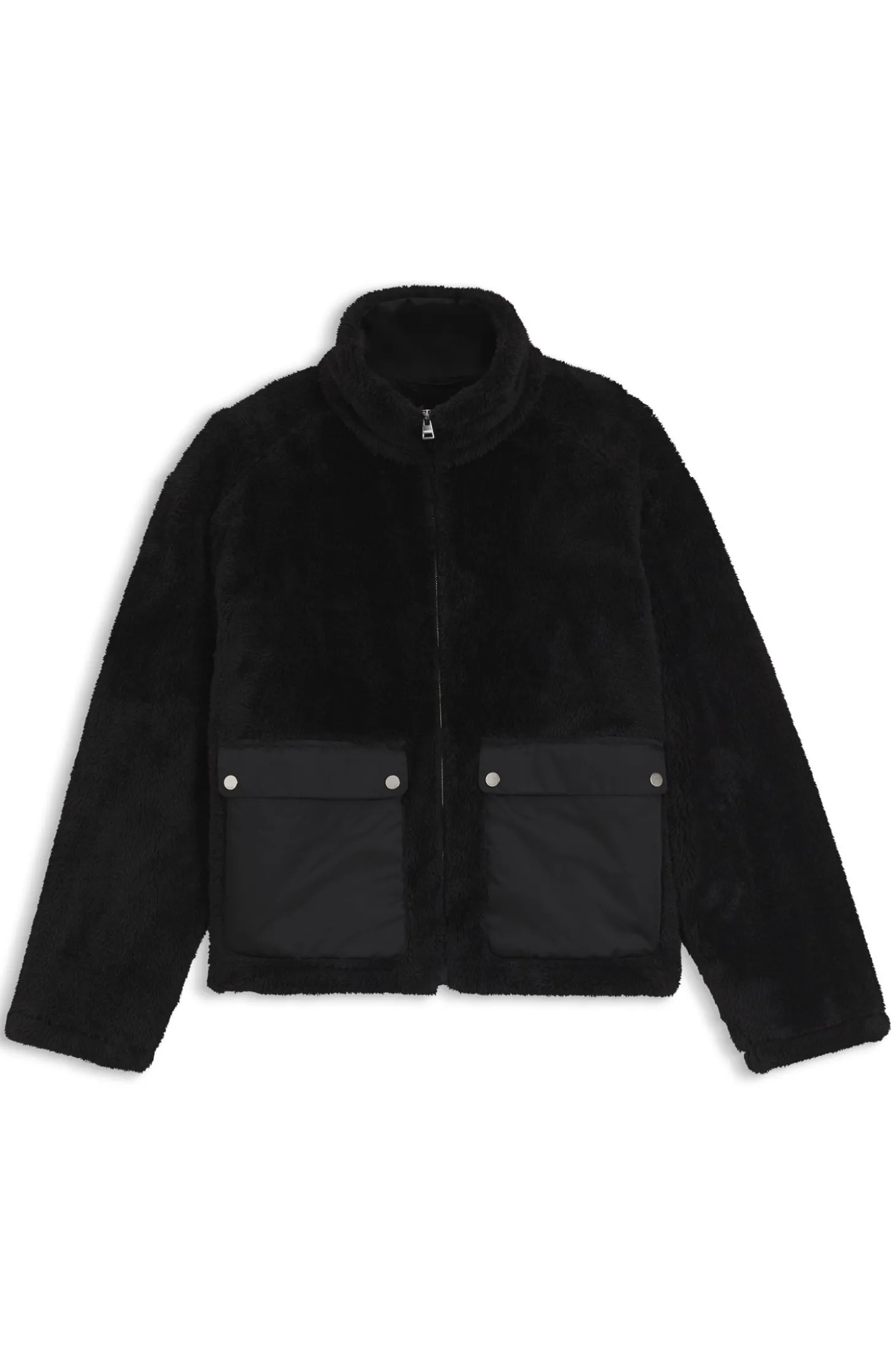Jacke aus Kunstfell mit kontrastierenden aufgesetzten Taschen