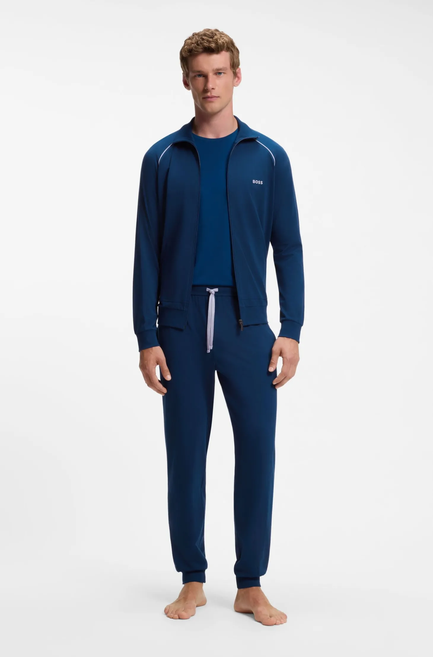 Jacke aus Stretch-Baumwolle mit Reißverschluss und Kontrast-Paspeln