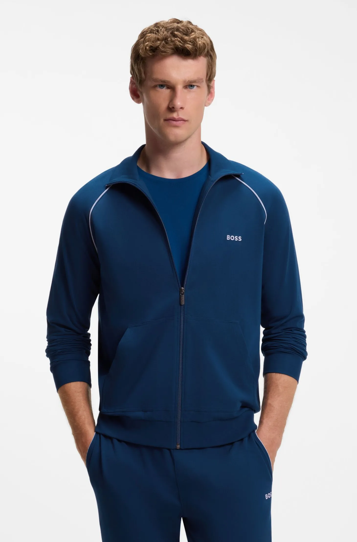 Jacke aus Stretch-Baumwolle mit Reißverschluss und Kontrast-Paspeln