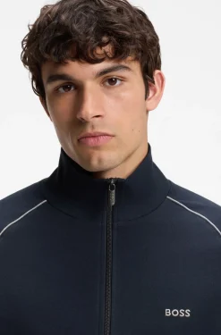 Jacke aus Stretch-Baumwolle mit Reißverschluss und Logo-Stickerei