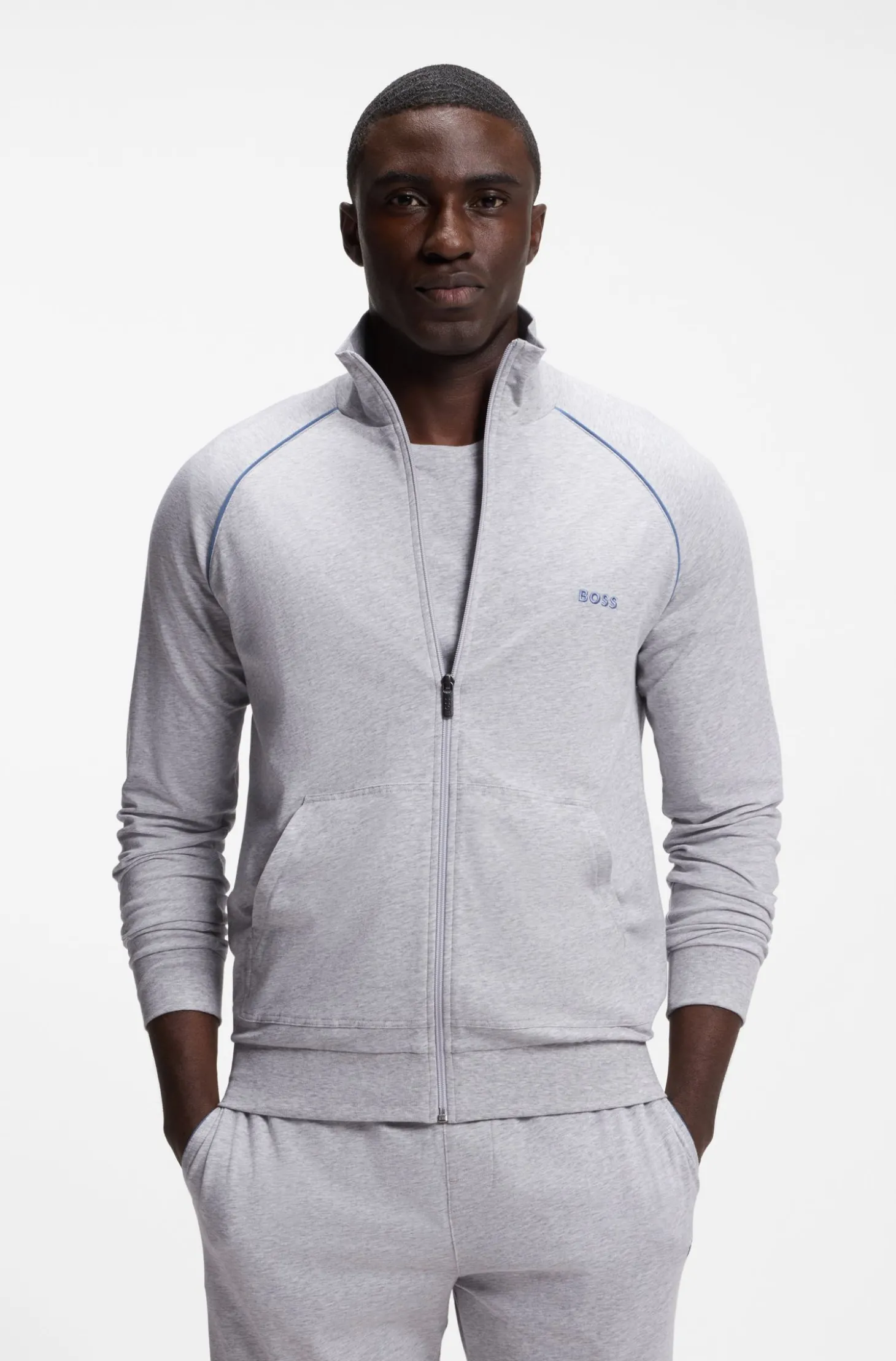 Jacke aus Stretch-Baumwolle mit Reißverschluss und Kontrast-Paspeln