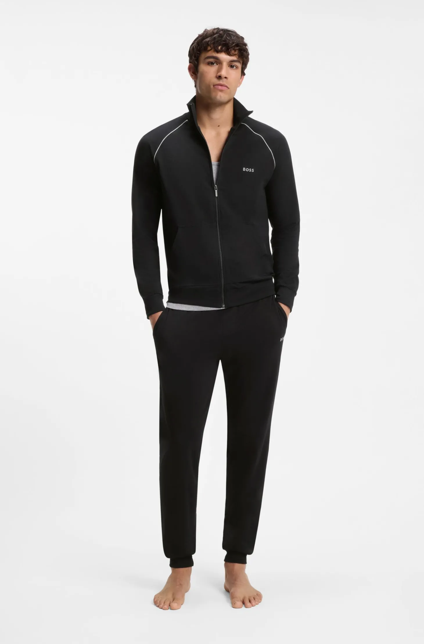 Jacke aus Stretch-Baumwolle mit Reißverschluss und Logo-Stickerei
