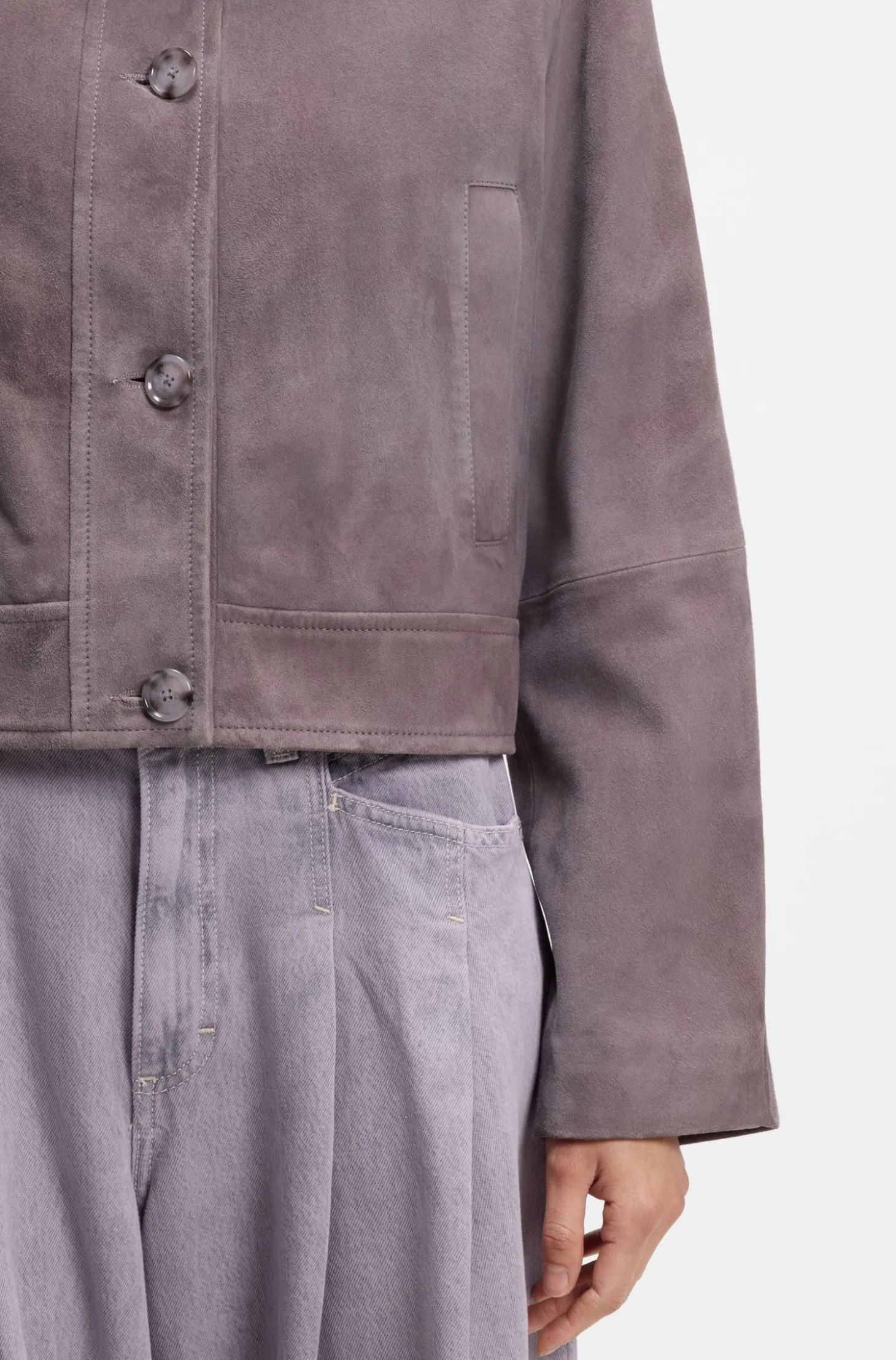 Jacke aus Veloursleder im Trucker-Stil