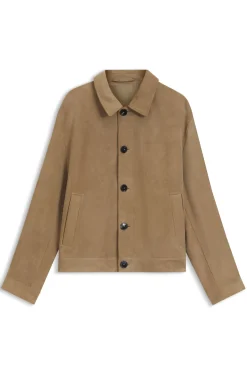 Jacke aus Veloursleder mit abgestepptem Detail an der Brusttasche