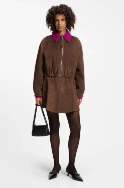 Jacke aus Veloursleder mit gerafftem Saum