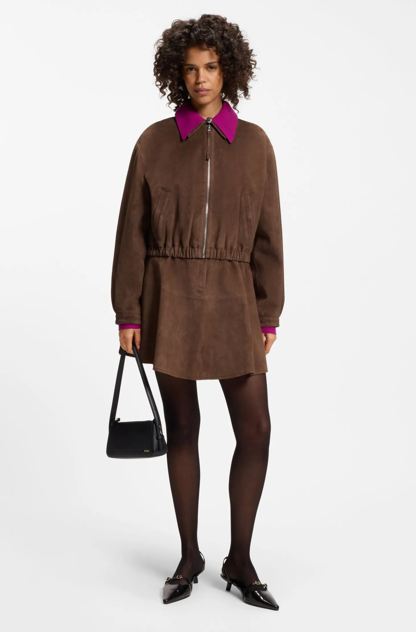 Jacke aus Veloursleder mit gerafftem Saum