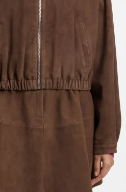 Jacke aus Veloursleder mit gerafftem Saum
