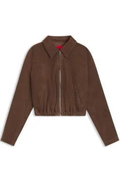 Jacke aus Veloursleder mit gerafftem Saum