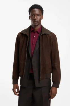 Jacke aus Veloursleder mit Rippbündchen aus Stretch-Baumwolle