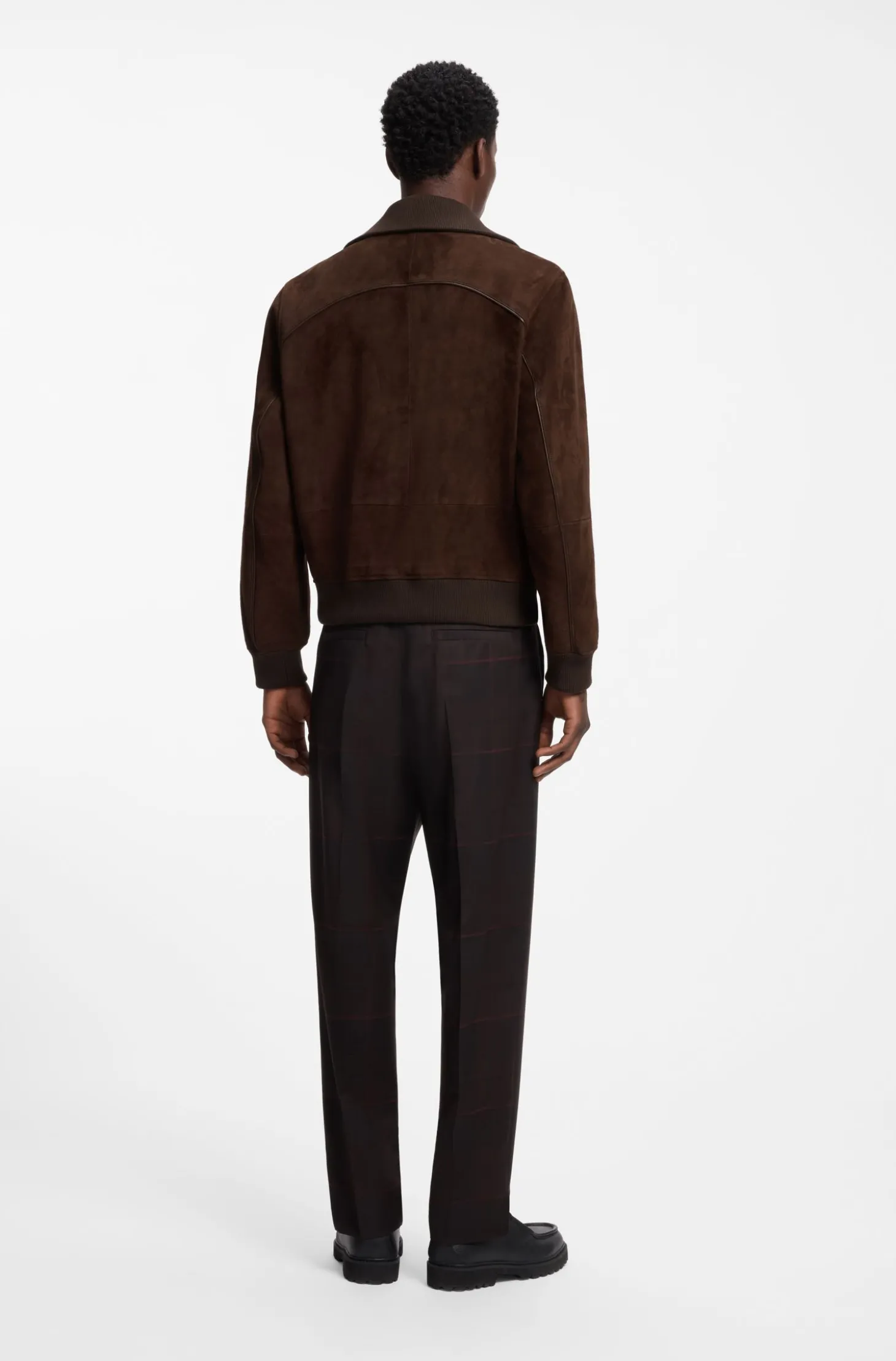 Jacke aus Veloursleder mit Rippbündchen aus Stretch-Baumwolle