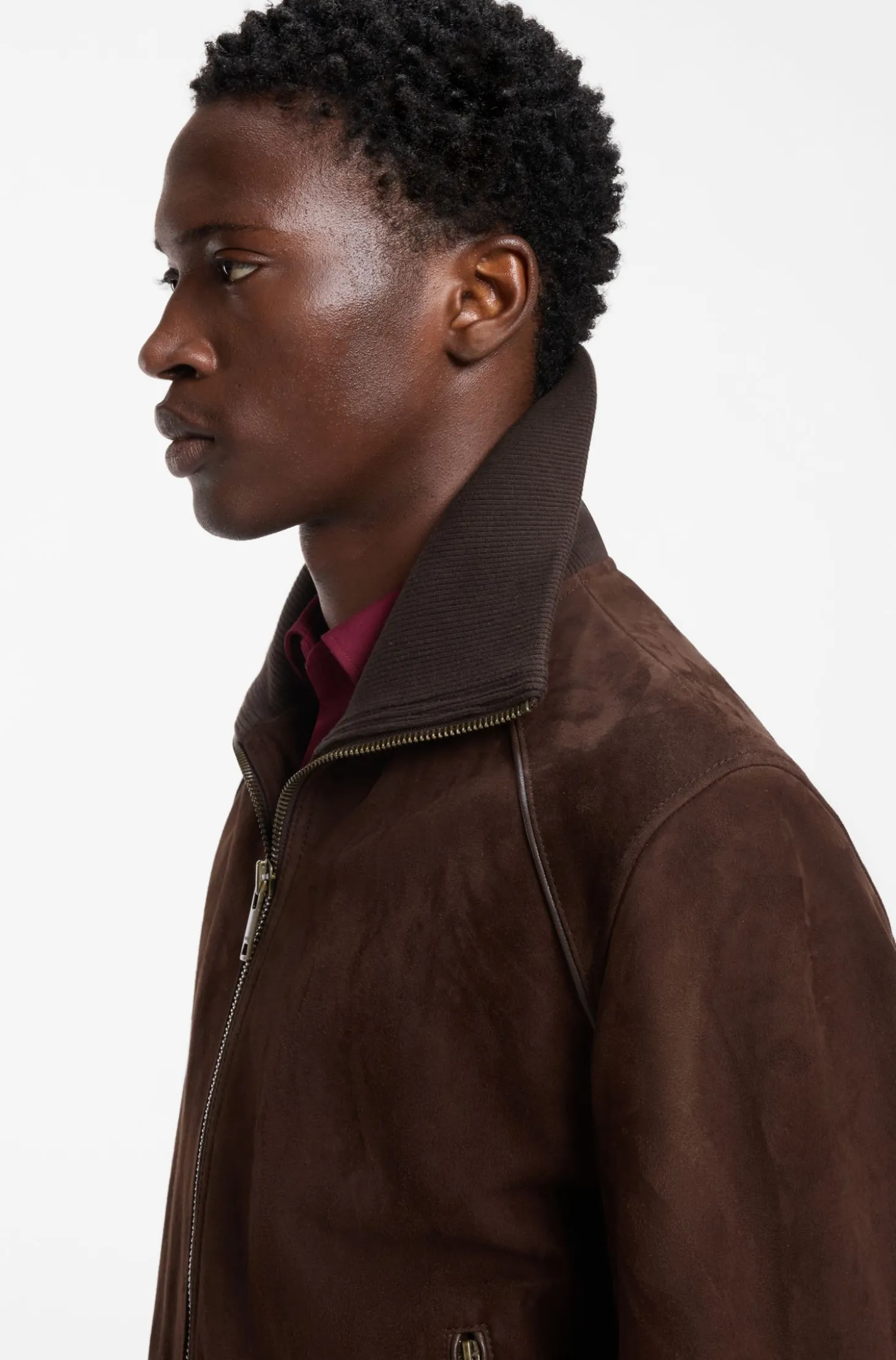 Jacke aus Veloursleder mit Rippbündchen aus Stretch-Baumwolle