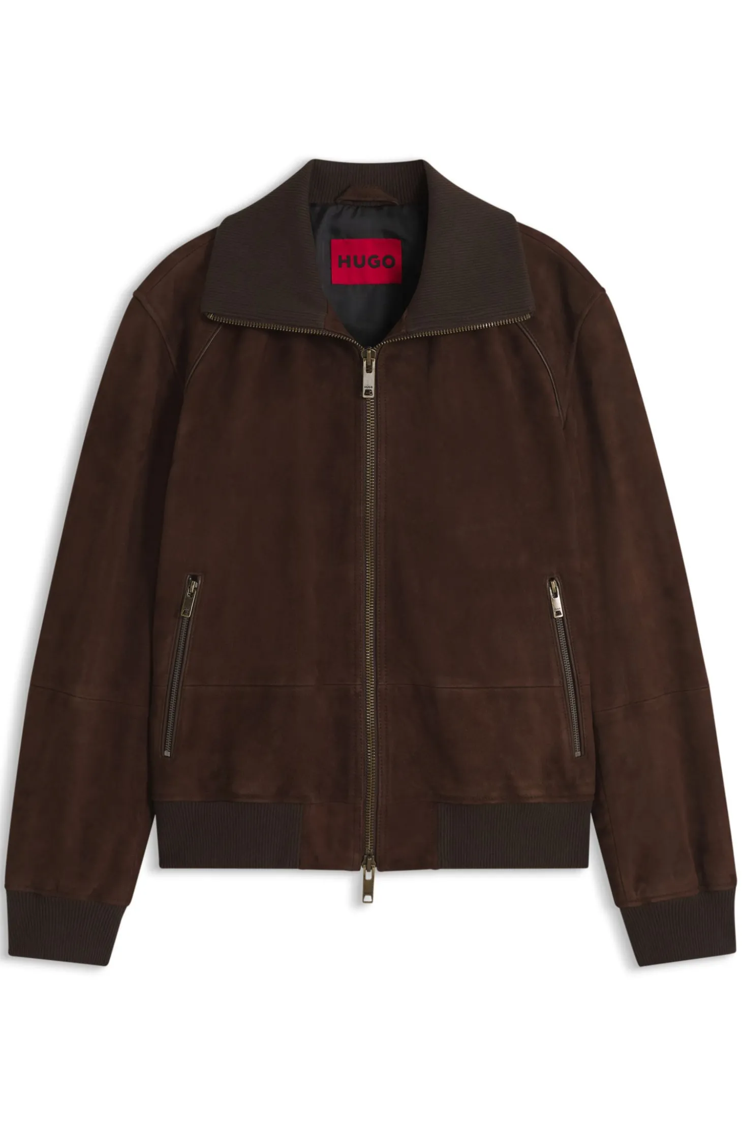 Jacke aus Veloursleder mit Rippbündchen aus Stretch-Baumwolle