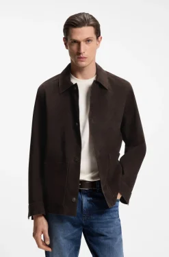 Jacke aus Wildleder mit Knopfleiste und kariertem Futter