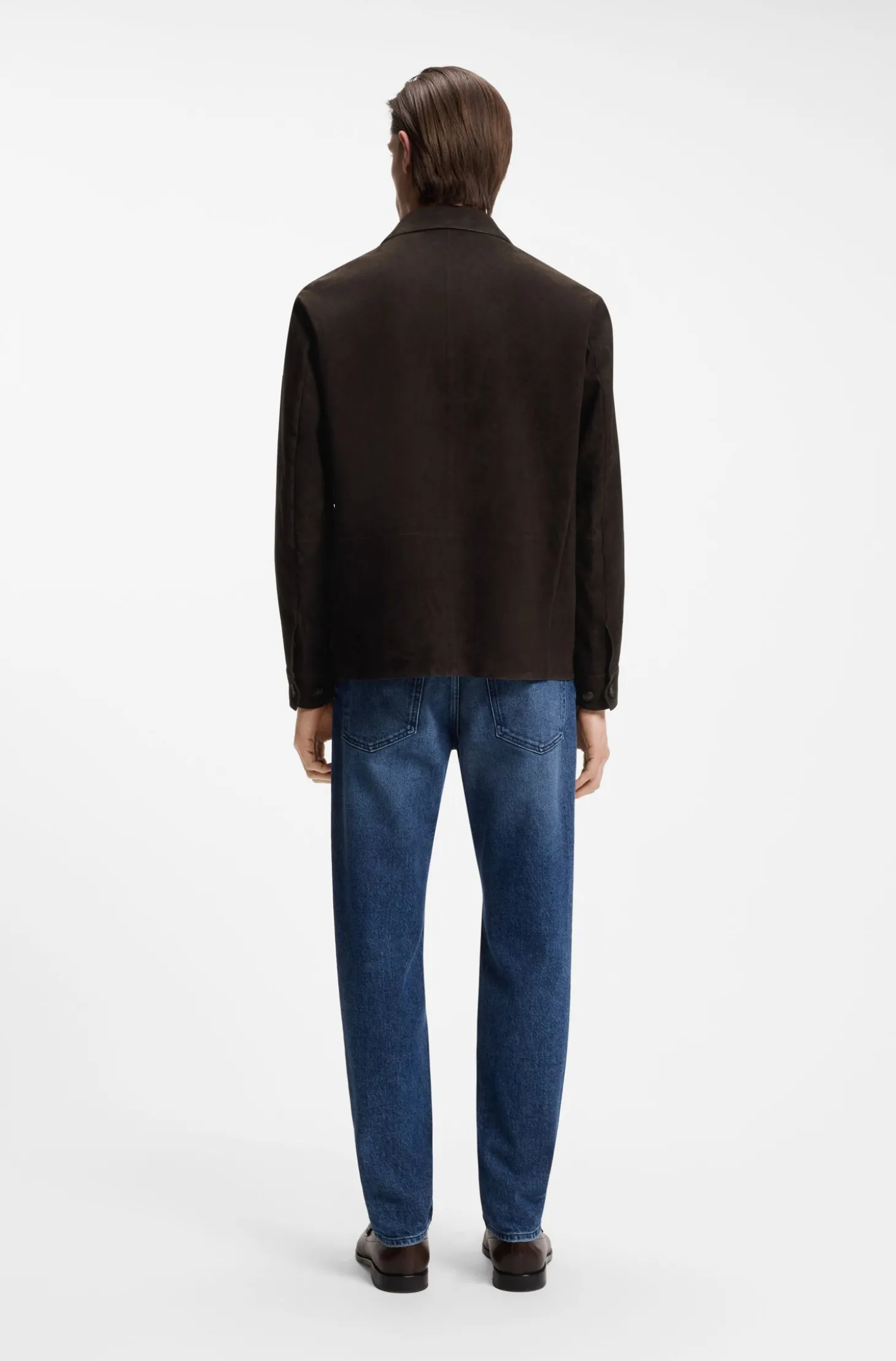 Jacke aus Wildleder mit Knopfleiste und kariertem Futter