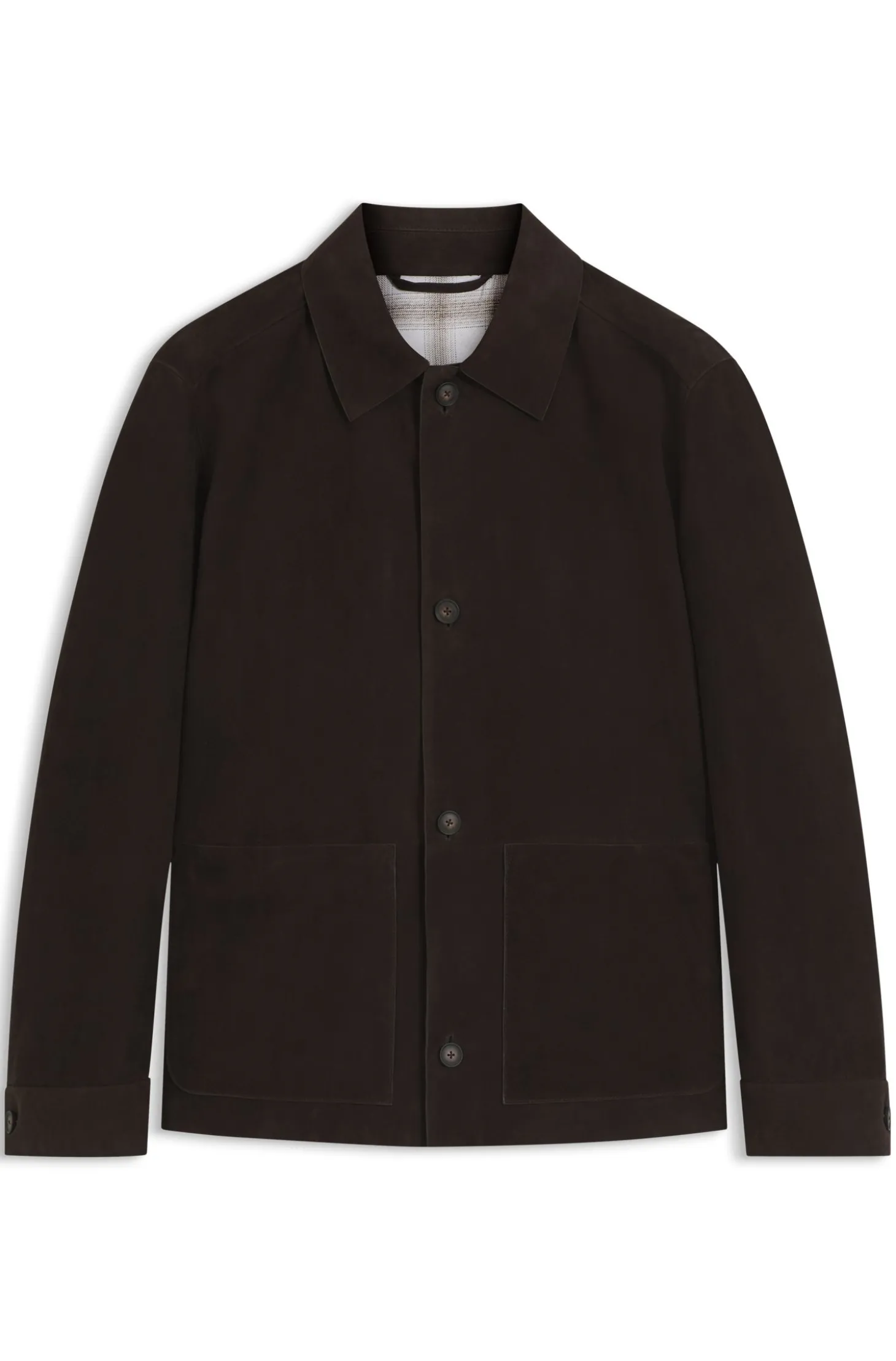 Jacke aus Wildleder mit Knopfleiste und kariertem Futter