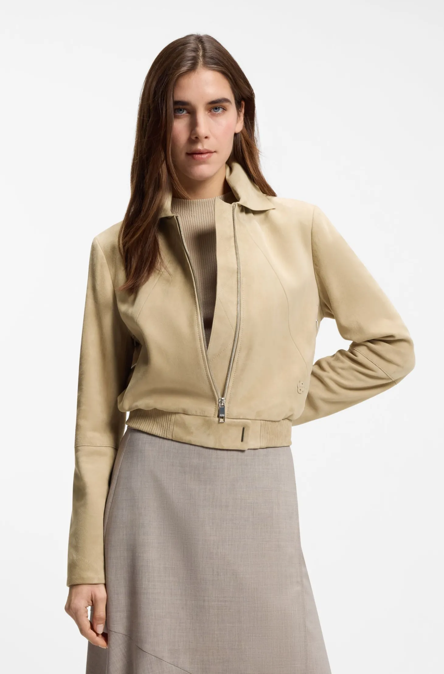 Jacke im Blouson-Stil aus Veloursleder mit Double-B-Monogramm
