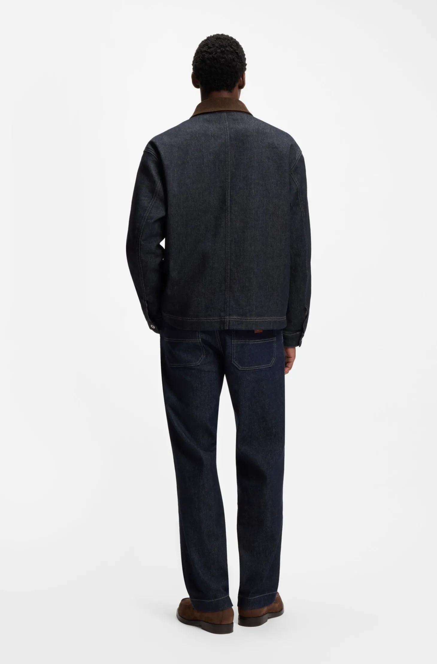 Jacke mit Kontrastkragen aus indigoblauem Denim
