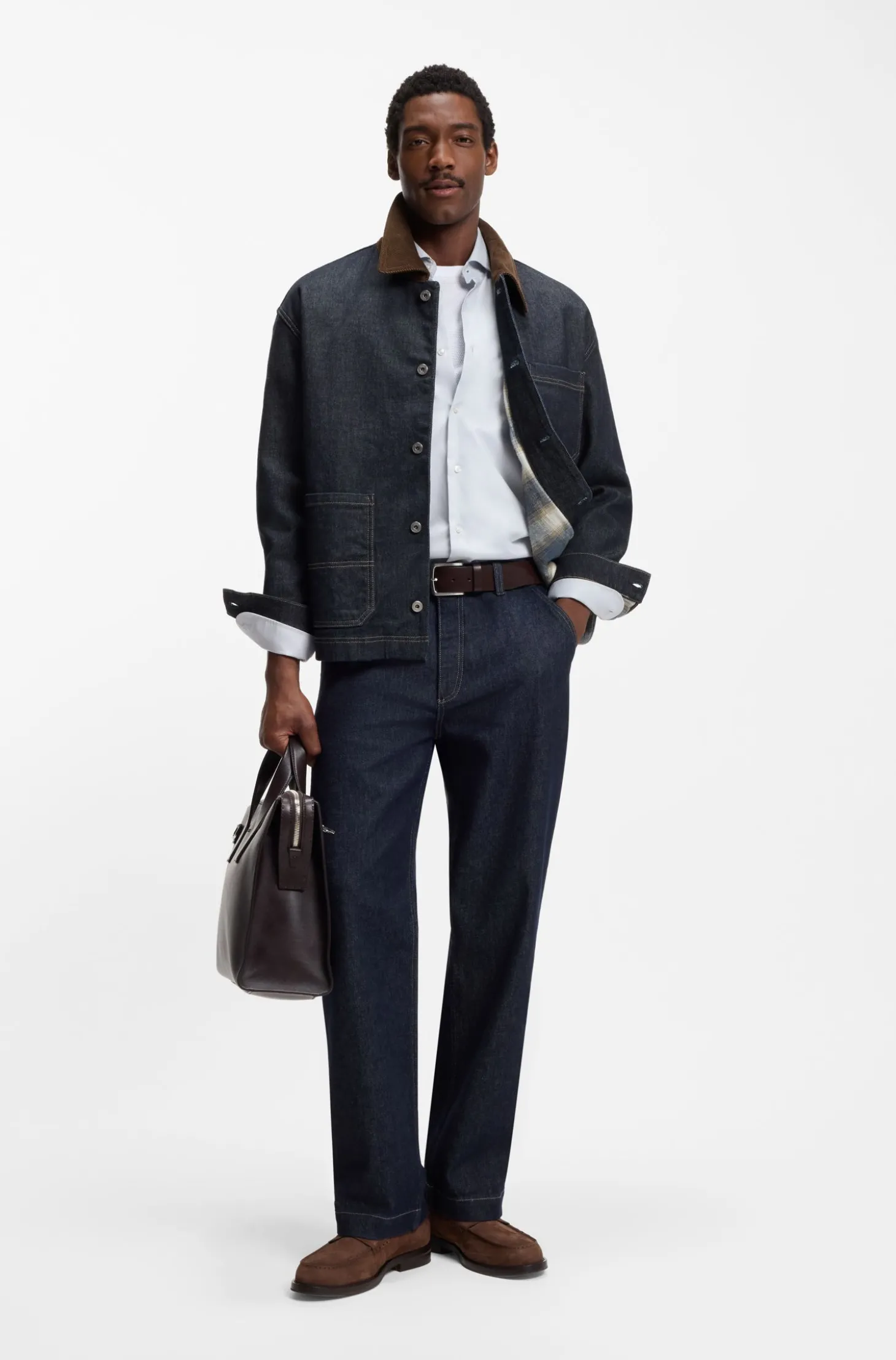 Jacke mit Kontrastkragen aus indigoblauem Denim