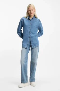 Jeans aus blauem Baumwoll-Denim mit weitem Beinverlauf