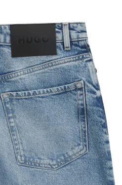 Jeans aus blauem Stretch-Denim mit weitem Beinverlauf