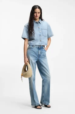 Jeans aus blauem Stretch-Denim mit weitem Beinverlauf