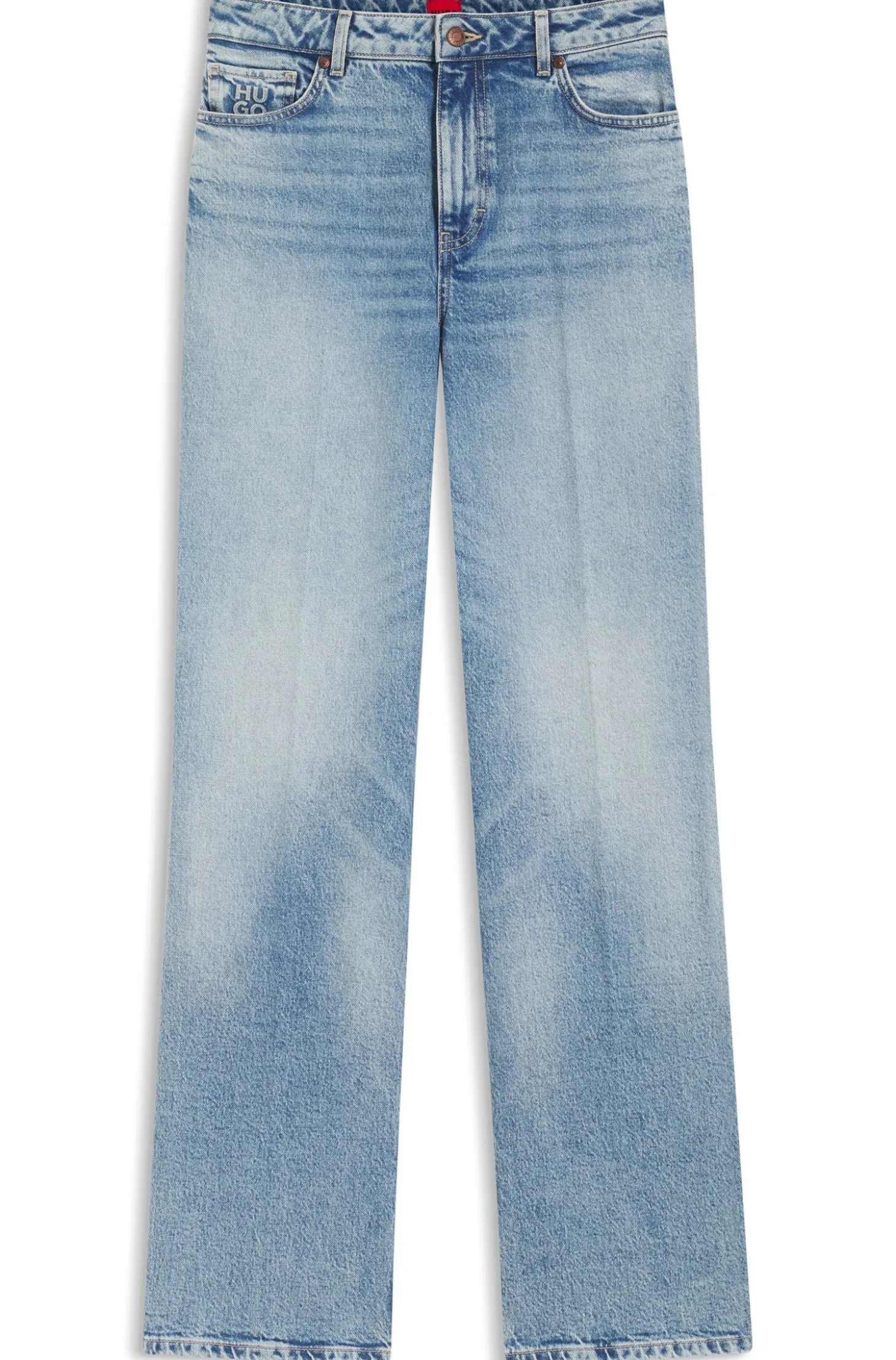 Jeans aus blauem Stretch-Denim mit weitem Beinverlauf
