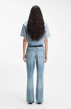 Jeans aus blauem Stretch-Denim mit weitem Beinverlauf