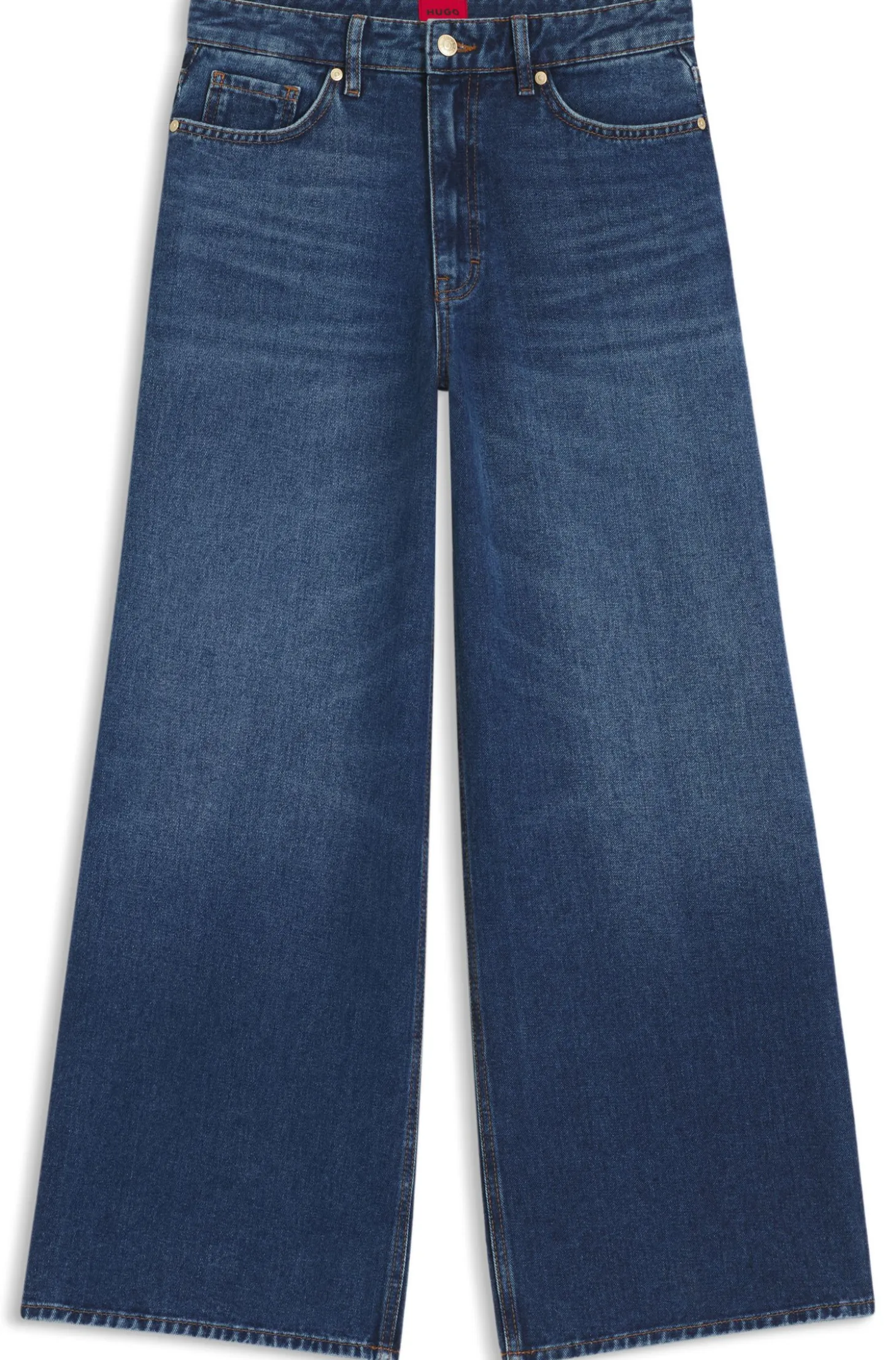 Jeans aus festem blauem Denim mit weitem Beinverlauf