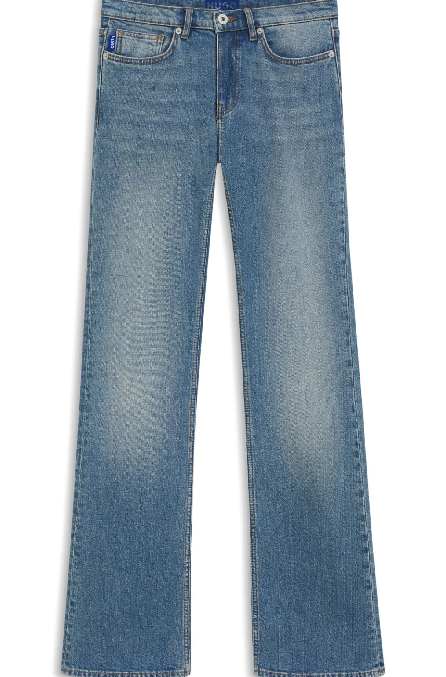 Jeans mit ausgestelltem Bein aus atlantikblauem, komfortablem Stretch-Denim