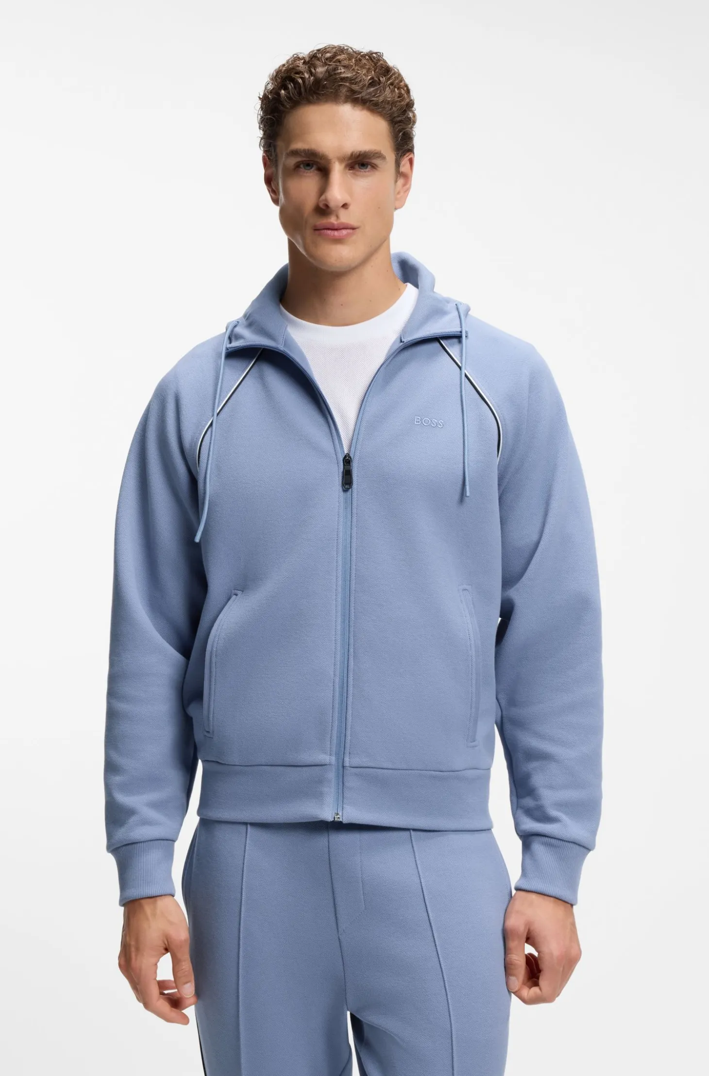 Kapuzenjacke aus Baumwoll-Mix mit Paspeln