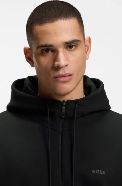 Kapuzenjacke aus Stretch-Baumwolle mit Reißverschluss und Logo-Print