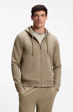 Kapuzenjacke aus Stretch-Baumwolle mit Reißverschluss und Logo-Detail