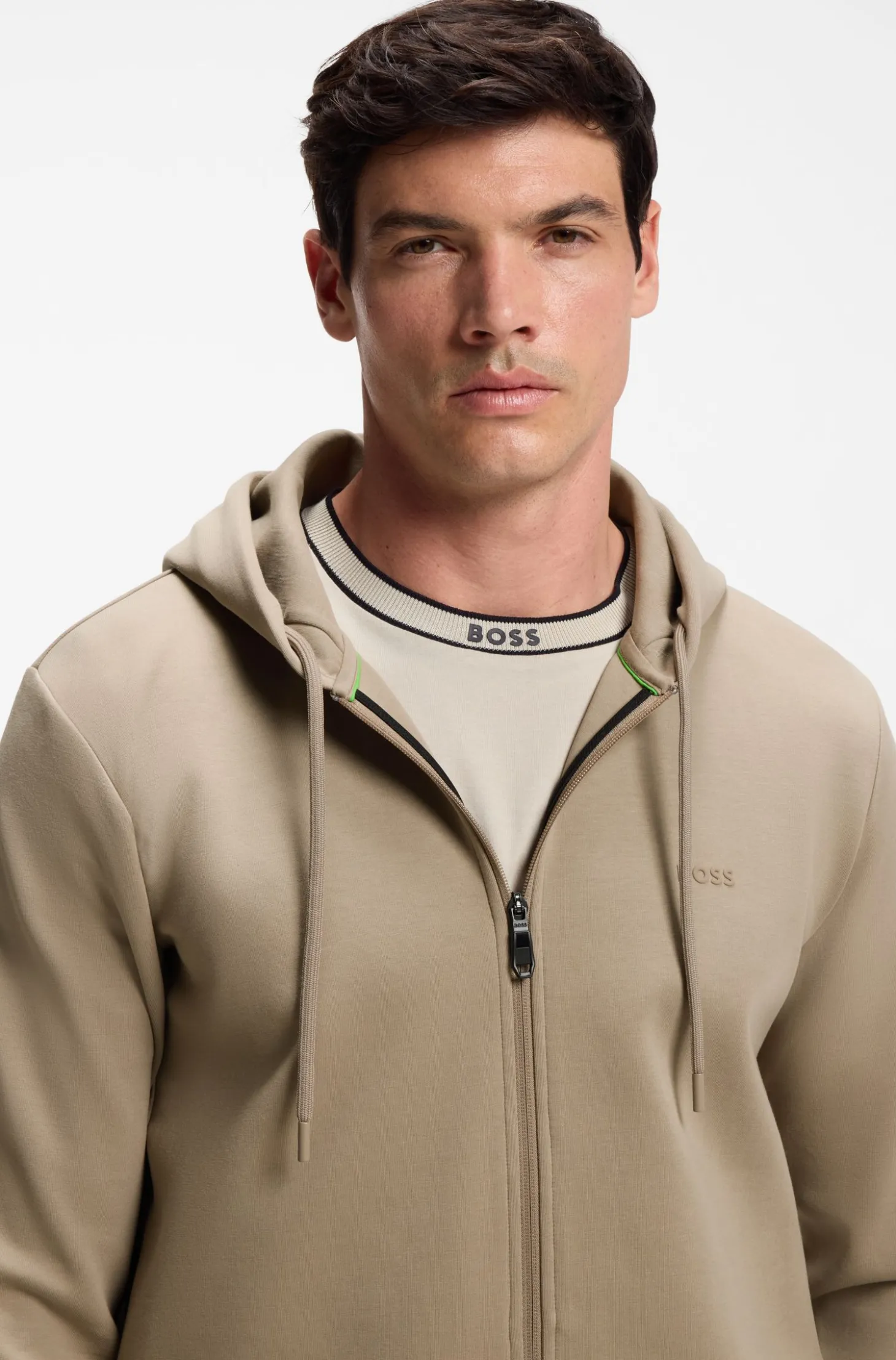 Kapuzenjacke aus Stretch-Baumwolle mit Reißverschluss und Logo-Detail
