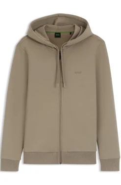 Kapuzenjacke aus Stretch-Baumwolle mit Reißverschluss und Logo-Detail