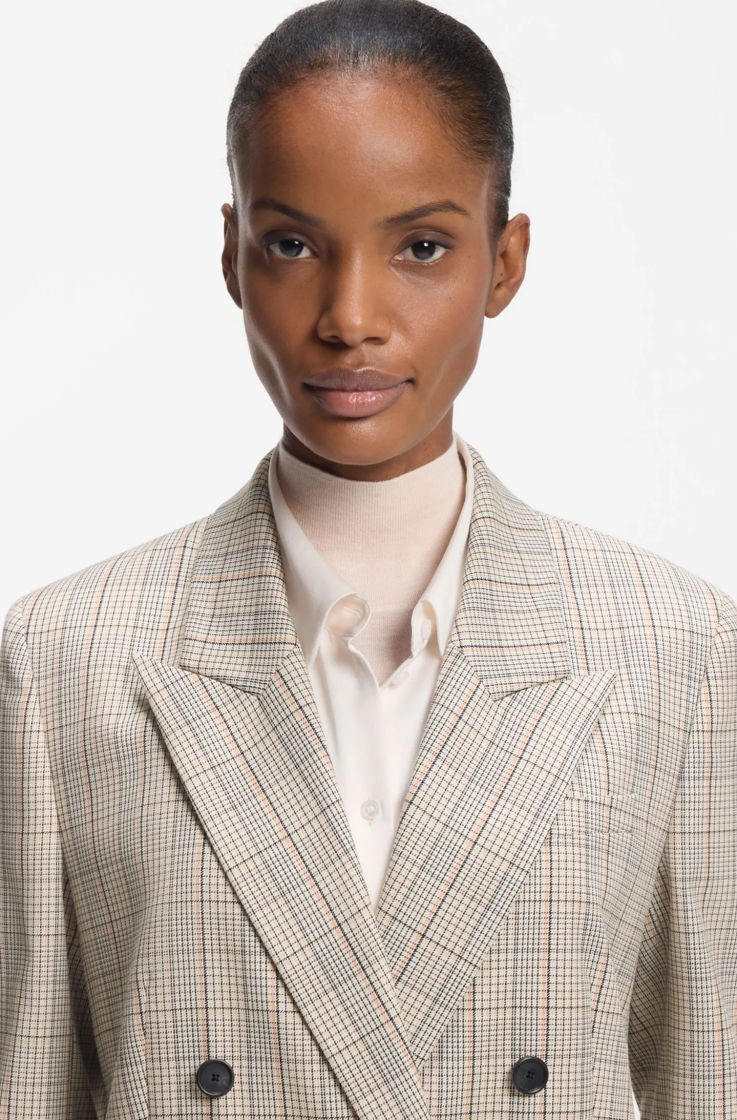Karierter Regular-Fit Blazer aus elastischem Woll-Mix