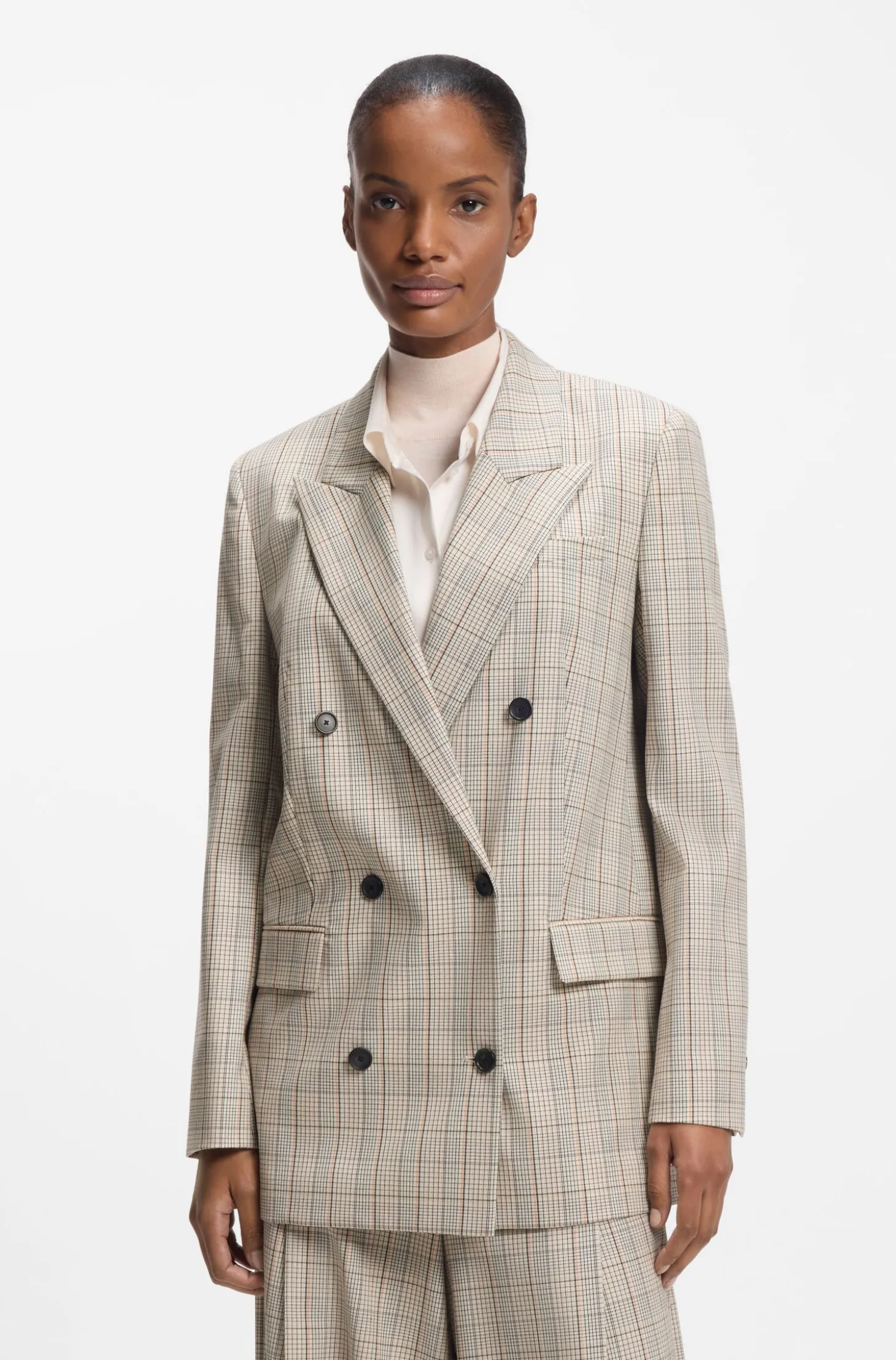 Karierter Regular-Fit Blazer aus elastischem Woll-Mix